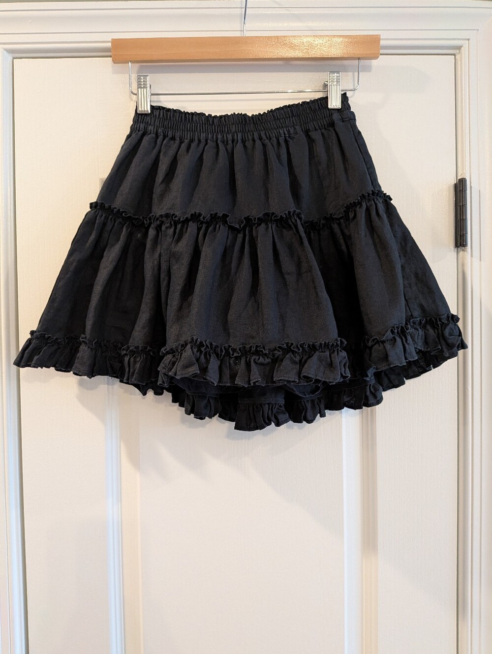 Hill House Paz Mini Skirt Black Linen Ruffle Coquette Girl Goth Romantic Size S - Picture 3 of 11